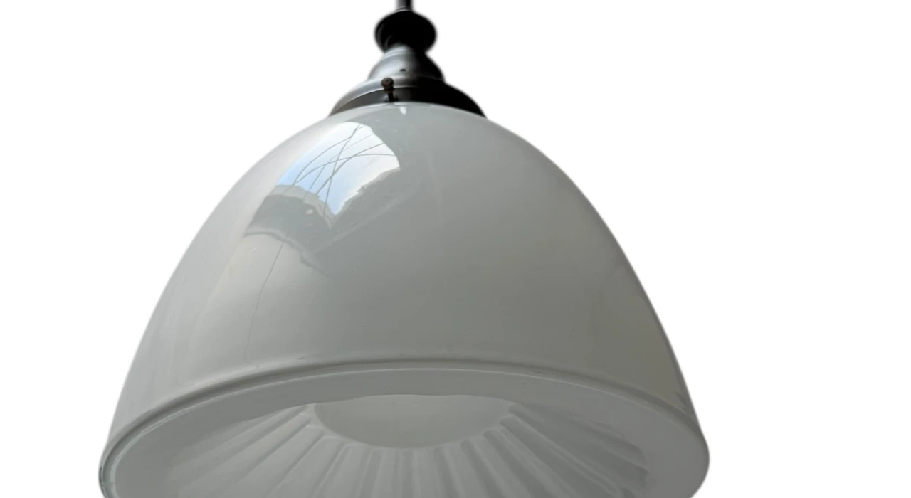 Art Nouveau Pendant Lamp with Ultra Rare Milk Glass Shade, 1900s